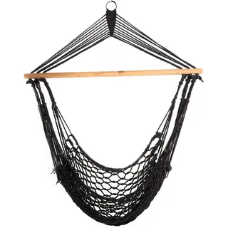 Svita Hängesessel in Netz-Optik zum Aufhängen mit Stange Baumwollseil Naturmaterial Grau - Grau