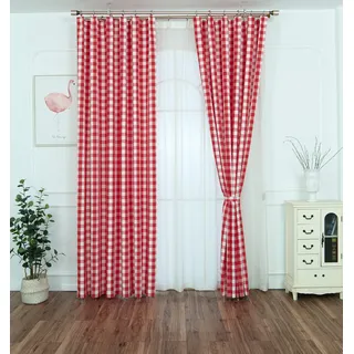 Yaland Home Fashion Dekoschal Karo Vorhang gardinen Modern Kariert Scheibengardine Gingham Vorhänge mit Kräuselband (HxB 250x200cm,rot) 1 Stück