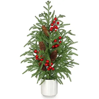 Arborus 60 cm Weihnachtsbaum Künstlich im Topf Zimmertanne Weihnachten Tisch Deko Geschmückter Weihnachtsbaum mit Berren Tannenzapfen Weihnachtsdeko Adventsdeko Winter Deko Zuhause Wohnzimmer Dekor