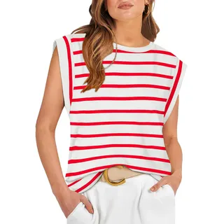 DUOEASE Longshirt Damen Kurzarm Oberteile Rundhals Tops Sommermode Shirts Locker Flügelärmel Basic T-shirts Gestreift S