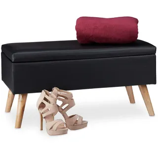 Relaxdays Sitzbank mit Stauraum, 40 L, gepolstert, Holzbeine, Truhenbank Kunstleder, HxBxT: 40 x 80 x 39,5 cm, schwarz