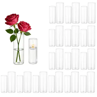 Hewory Vasen Set 32er Glasvase Zylinder Vase Glas Schmal Zylindervasen