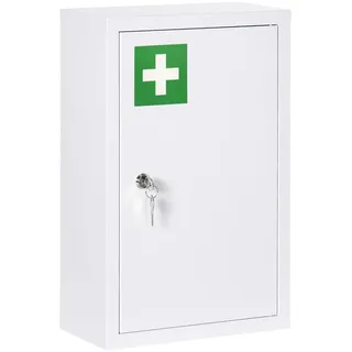 kleankin Medizinschrank, mit 3 Fächern, 2 Schlüsseln, Stahl, Weiß, 30 x 14 x 46 cm Badezimmer, Badezimmerschränke, Medizinschränke