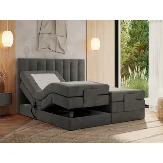 MKS MEBLE Boxspringbett 140x200 elektrisch verstellbar 7-Zonen Taschenfederkern Matratze und Topper Bett 140x200 mit Motor Polsterbett Motorbett - Comforto - Dunkelgrau Velvet - H4 - Dunkelgrau