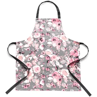 Essex - Kochschürze Patels, 60 x 75 cm, Schürze, 100% Baumwolle, Küchenschürze, Blumen - Grau