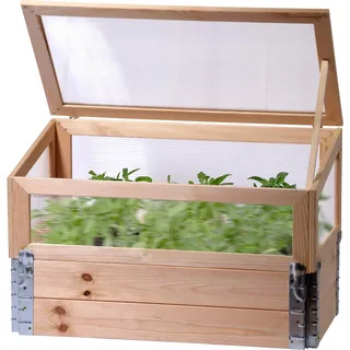 dobar 58411e Frühbeet mit Untersatz Gr. L - Frühbeetaufsatz Massivholz - Gewächshaus mit Deckel - Pflanzkasten für die Anzucht - Salat/Gemüse/Setzlinge - 100 x 50 x 50 cm - Natur