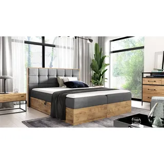 Boxspringbett Schlafzimmerbett KALYPSO 120x200cm Stoff Grau inkl. Bettkasten