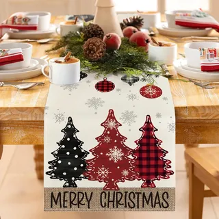 Tischläufer Weihnachten Weihnachtsdeko Tisch, Weihnachtstischläufer Tischdeko Weihnachten Modern 183 x 33 cm, Tisch Weihnachtsläufer Weihnachts Tischdekoration Weinachtsdekorationen Innen (Rot)
