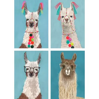 Artland Poster »Geschmückte Lamas« Wildtiere 4 Stk. tlg. Bilder Set, 4tlg., ohne Rahmen, blau