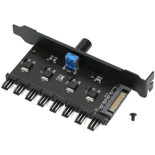 ASHATA PC-Lüfternabe, 8-Kanal-Knopf-Lüfterdrehzahlregler für CPU-Gehäuse, HDD, für CPU-Gehäuse, Festplatte, VGA-PWM-Lüfter, PCI-Halterung, 12-V-Lüftersteuerung, SATA-Knopf, Lüfterdrehzahlregler