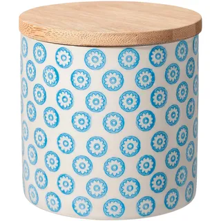 Bloomingville Dose Emma Aufbewahrung Behälter Topf Pott luftdicht Ø 10 x H 10 cm, blau, Keramik, Bambus, fasst ca. 400 ml