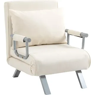Schlafsofa Mit Armlehne 3-In-1 Schlafsessel Gästebett Klappmatratze Klappbett Chaiselongue Multifunktion Polyester Creme 65 X 69 X 80 Cm