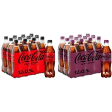 Coca-Cola Zero Sugar(12 x 500 ml) & Zero Sugar Cherry - fruchtiges Erfrischungsgetränk mit Kirsch-Geschmack - ohne Zucker und ohne Kalorien - koffeinhaltiger Softdrink in Einweg Flaschen (12 x 500 ml)