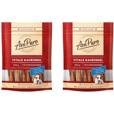 AniPuro Vitale KAURIEGEL, Leckerlis aus Ochsenziemer, hochwertig und getreidefrei, Snack mit hohem Protein-Gehalt, für große und kleine Hunde, 200g (Packung mit 2)