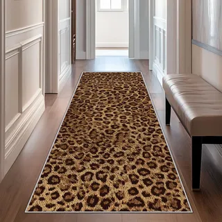 Generisch Läufer Flur Leopardenmuster, Waschbarer Teppich Läufer Leopard 60x200, Küchenteppich, Eingangsbereich, Bettvorleger, Schlafzimmer Deko, rutschfest, Kurzflor i1006