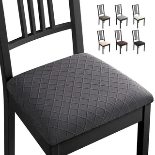 Stuhlhussen Esszimmerstuhl Sitzbezug 6 Stück Elasthan Jacquard Dunkelgrau 38-48 cm - Dunkelgrau
