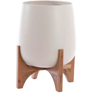 Light & Living Pflanzentopf , Creme, Buchefarben , Holz, Metall , Mangoholz , rund , 53 cm , Dekoration, Blumen & Blumentöpfe, Übertöpfe