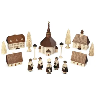 Weihnachtsfiguren Seiffener Dorf mit Kurrende natur Höhe c5cm NEU Kurrendefigur