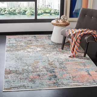 SAFAVIEH Zeitgenössische Teppich für Wohnzimmer, Esszimmer, Schlafzimmer - Shivan Collection, Kurzer Flor, Grau und Rosa, 122 X 183 cm