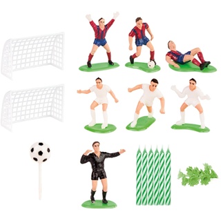 dekora - Fußball-Set mit 10 Geburtstagskerzen - Set zum Dekorieren von Geburtstagstorten - Attraktives Design - Set mit 6 Spielern, 1 Schiedsrichter, 1 Ball, 2 Toren und 10 Kerzen mit Sockel