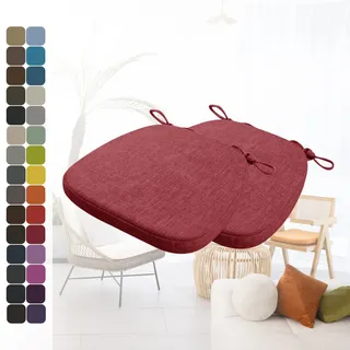 Kimgull 2er Set Stuhlkissen mit Bändern Bequeme Waschbare Rutschfestes Sitzkissen Ideal für zu Hause und Gartendekoration, viele Farben und Größen zur Auswahl (40X38X3CM Rot)