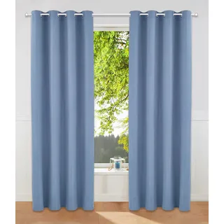 MY HOME Vorhang MY HOME "Parry" Gr. 1, blau, B:140cm H:145cm, Polyester, Recyceltes Material, Gardinen, 2-er Set, blickdicht, monochrom, basic