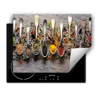 DarHaus Herdabdeckplatte 80x52 cm Anti Rutsch Matte Aufrollbar, Gewürze - Löffel