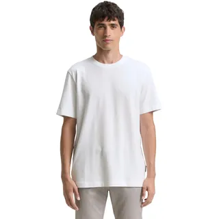 TOM TAILOR Herren Klassisches T-Shirt mit Piqué-Struktur, White, L