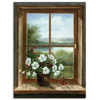 A. Heins: Blumen am Fenster, Produkt:Leinwand, Größe (HxB):40x30 cm / Leinwand - Bunt