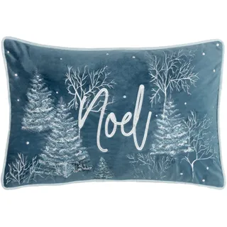 furn. Arcticus Noel Federgefülltes Kissen (Blau - 30x50cm) | Festlich Weihnachten Bestickt Samt Bereifte Bäume Kontrastpaspel Winter Kissen