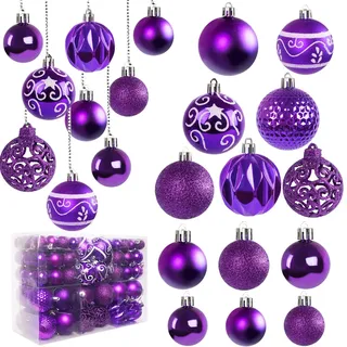 Ywlake Weihnachtskugel Ornamente Set für , 100-pcs Weihnachtsbaum Dekorationen Bruchfeste für Neujahrsparty Hochzeit Feiertag Weihnachtsdekoration (Lila)