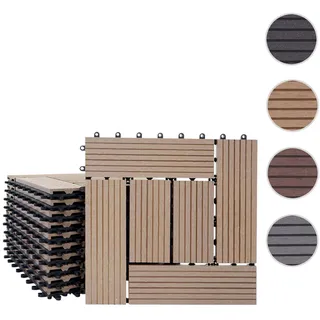 WPC Bodenfliese Rhone, Holzoptik Balkon/Terrasse, 11x je 30x30cm = 1qm ~ Basis, teak versetzt