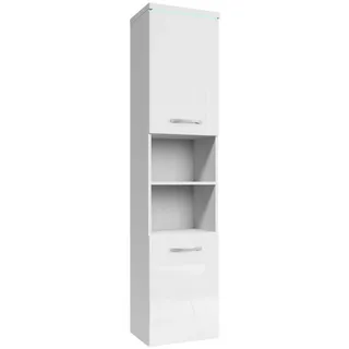 Badplaats Badezimmerschrank Paso 35 x 35 x 160 cm Weiß Hochglanz - Hoch Badschrank mit 2 Türen - Weiß