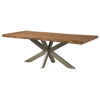 MASSIVMOEBEL24.DE Baumtisch Sheesham 200x100x77 natur gebeizt / Kreuzgestell silber matt FREEFORM 5