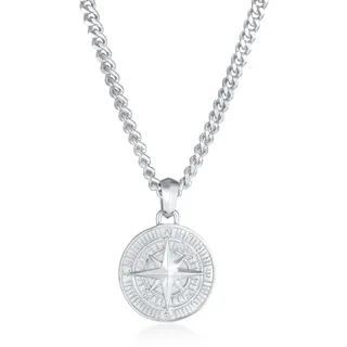 Kette mit Anhänger KUZZOI "Halskette Herren Panzerkette Kompass Maritim 925er Silber" Gr. 50, silber, Halsketten, Herren, 50, ohne Stein, Silber 925 (Sterlingsilber), Kette mit Anhänger