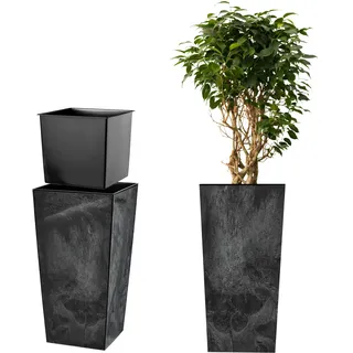 KADAX Pflanzkübel mit Innentopf, Höhe 68cm, 26x34cm, ca. 29L – Beton-Optik Schwarz, Frostsicherer Blumentopf für Innen & Außen, Garten, Balkon & Terrasse, UV-beständig, wetterfest