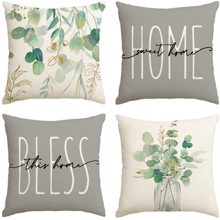 Artoid Mode Eukalyptus Blätter Sommer Kissenbezüge 4er Set, 50x50 cm Saisonnal Home Sweet Home Zierkissenbezug Cushion Cover Couch Wohnzimmer Deko