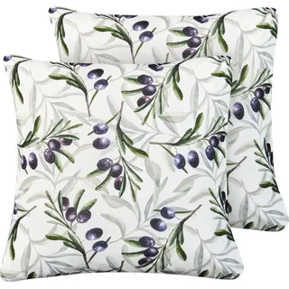 BELIANI Gartenkissen 2er Set Mehrfarbig Polyester Pflanzenmotiv Quadratisch 45x45 cm Wasserabweisend Dekokissen mit Füllung für Garten Terrasse Balkon - Bunt, Weiß, Grün, Grau