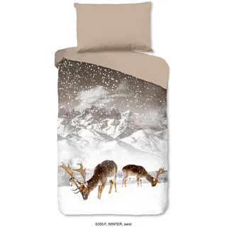 Bettwäsche , Braun, Weiß, Sandfarben , Textil , Winterlandschaft , 140x200 cm , atmungsaktiv , Heimtextilien, Bettwäsche & Leintücher, Bettwäsche, Flanell-Bettwäsche