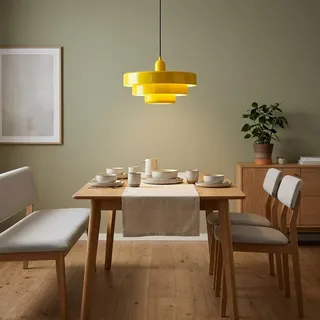BARCELONA LED Pendelleuchte MACARRON Gelb 3-stufig, Metall Eisen, Bauhaus Minimalistisch, Indirekte Blendfreie Beleuchtung, Klassisch Vintage Modern & Zeitloser Luxus E27