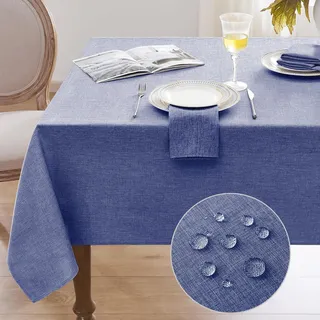 Softalker Tischdecke abwaschbare 240x140 cm Blau Tischdecken aus Leinenoptik Tischtuch abwischbare Wasserabweisende Gartentischdecke Rechteckig Table Cloth für Herbst Outdoor, Einschulung, Party