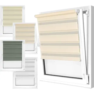 npluseins Doppelrollo in 4 Farben & in 8 Größen - mit Klemmfixierung am Fensterahmen und fest montierter Trägerschiene - kinderleichte 3-Step Montage, ca. 120 x 150 cm, Creme