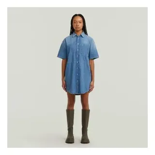 G-Star für Damen. D26628-D946-H166 Entspanntes Kleid mit Kordelzug blau (S), Lässig, Denim, Kurzarm, Bio-Baumwolle, Nachhaltig