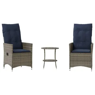 vidaXL 3-teiliges Bistro-Set mit Kissen Grau Poly Rattan - Grau