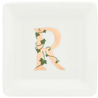 La Porzellan Bianca – quadratischer Unterteller mit Buchstabe R – Einrichtungsgegenstand für Zuhause, Küche – Linie – Geschenkidee – Porzellan – 10 x 10 x 1,5 cm