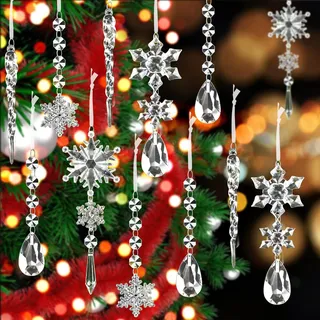 Jogoico 10 Stück Acryl Schneeflocken Christbaumschmuck, Schneeflocken Anhänger Weihnachten Deko, Weihnachtsbaumschmuck Eiszapfen Hängende Ornamente für Weihnachtsbaum Party Winter Dekorationen