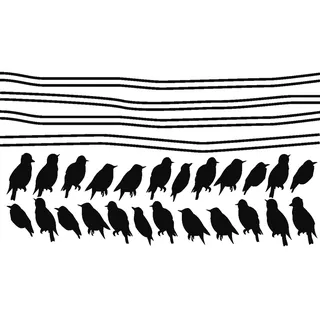 Wandtattoo "Stängel auf Kabel" Wanddekoration, Wanddekoration, Motiv: Vögel, 440 cm + 24 Vögel, Schwarz