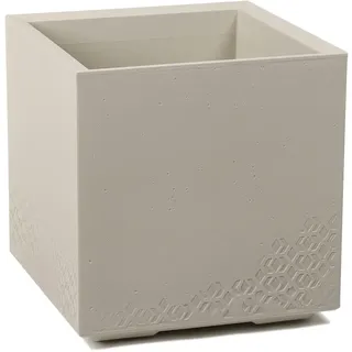 LAMELA Pflanzkübel mit Rollen 40 cm, 36L – Blumentopf aus Kunststoff in Betonoptik – Übertopf mit Wasserablauf – Modern für Innen & Außen - Wetterfest & Pflegeleicht, Beige