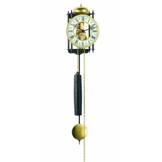 Hermle 70731-000711 Skelett-Pendelwanduhr, Schwarz-Gold