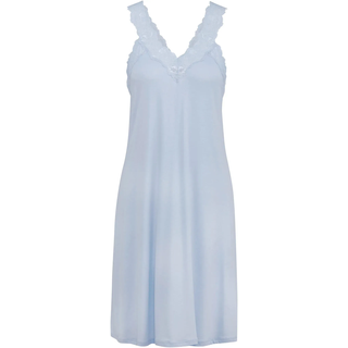 Nachthemd CALIDA "Elegant Dreams", Damen, Gr. XS (36/38), N-Gr, blau (harmony blau), Obermaterial: 95% Modal (TENCELTM), 5% Elasthan, leicht transparent, unifarben, comfort fit ca. Mitte Oberschenkel, V-Ausschnitt, Kleider Nachthemd, V-Ausschnitt, Spitze, Single Jersey Qualität, A-Form
